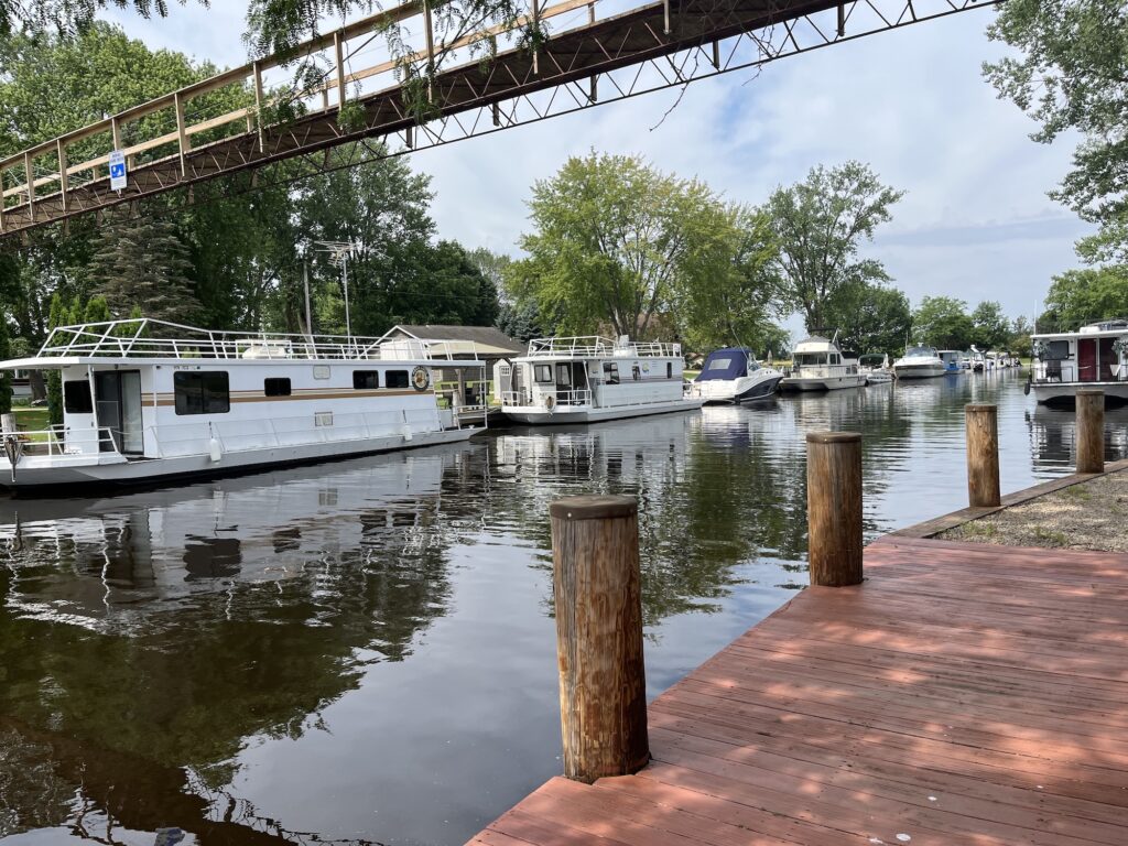Boats at a dock at Anchor Point Marina.